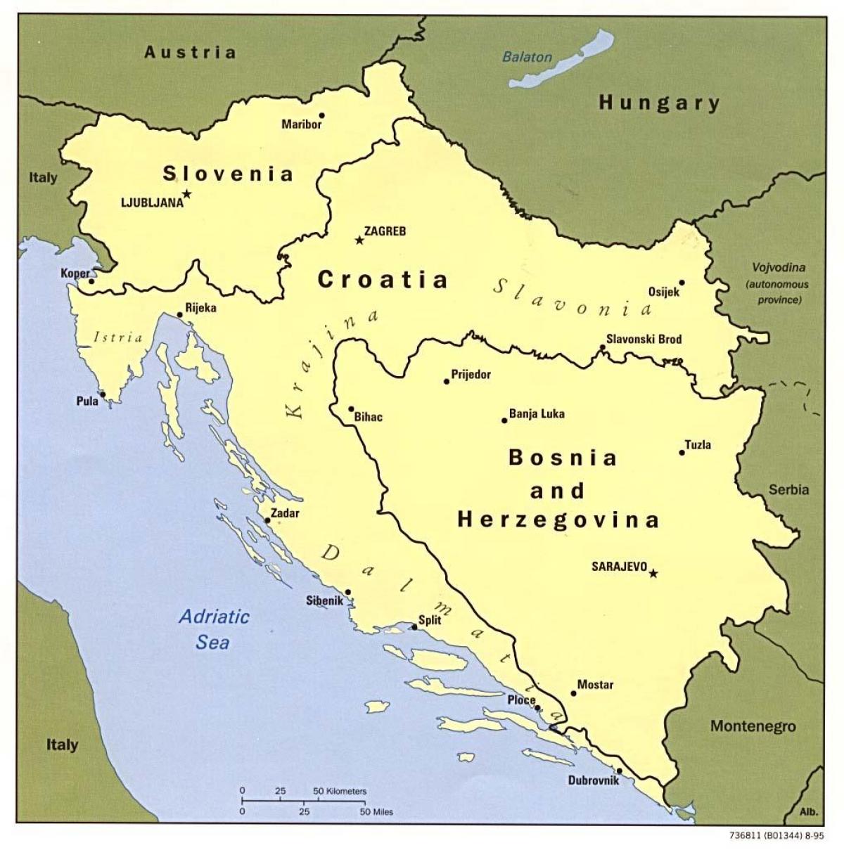 peta Bosnia dan Herzegovina dan negara-negara sekitarnya